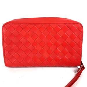 BOTTEGA VENETA Red Leather Intrecciato Clutch Bag